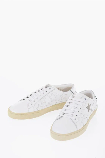 Shop Saint Laurent Leather Low-top Sneaker With Star Embroidery