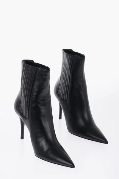 Shop Saint Laurent Pointed Leather Boots Heel 9 Cm
