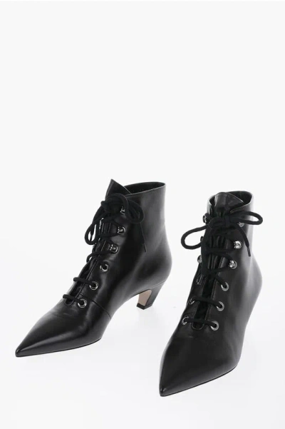 Shop Dior Pointed Lace-up Leather Booties Heel 4cm