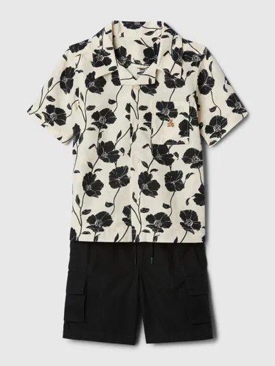 Shop Gap Baby Linen-cotton Cargo Outfit Set In Khaki Black Floral