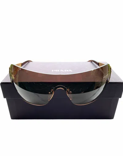 Pre-owned Prada Crystal Gold Mask Shield Sunglasses