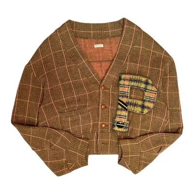 Pre-owned Kapital X Kapital Kountry Kapital Letterman Appliqué Boro Knit Cardigan Sweater In Brown