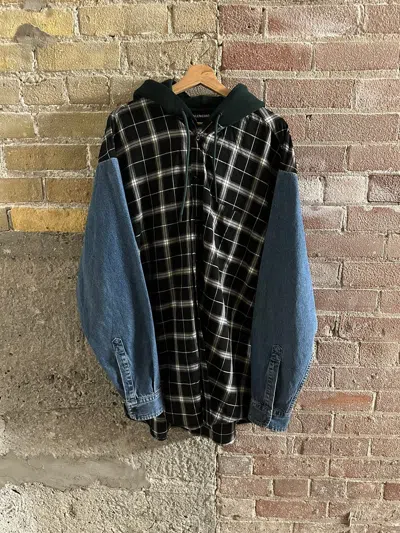 Pre-owned Balenciaga Denim Sleeve Hooded Flannel In Multicolor