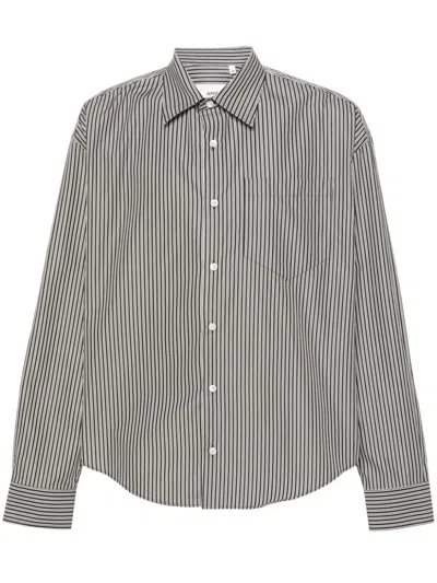 Shop Ami Alexandre Mattiussi Black Ami De Coeur Striped Cotton Shirt