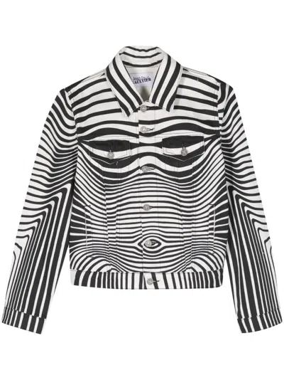 Shop Jean Paul Gaultier White And Black Body Morphing Denim Jacket