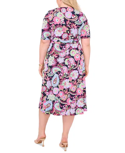 Shop Msk Plus Size Paisley-print Midi Dress In Jbs Navy