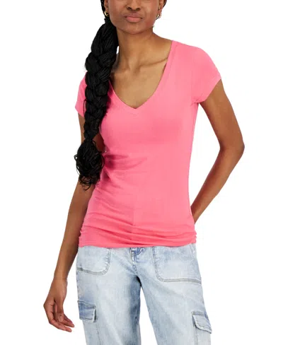 Shop Aveto Juniors' V-neck T-shirt In Hot Pink