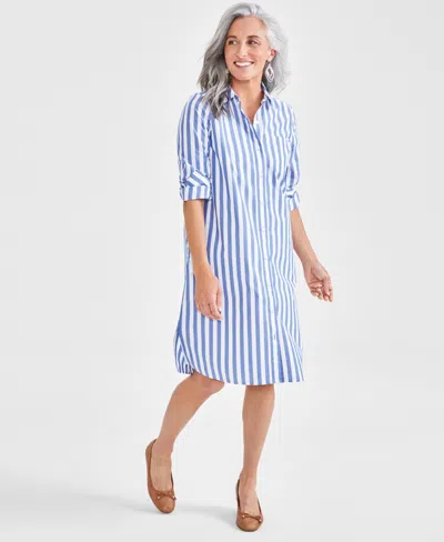 Shop Style & Co Women's Cotton Striped Shirtdress, Regular & Petite, Created For Macy's In Bold Stripe River