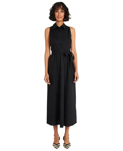 Shop Maggy London Women's Sleeveless Tie-waist Shirtdress In Black