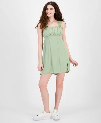 Shop Self Esteem Juniors' Lace Trim Mini Dress In Fresh Sage