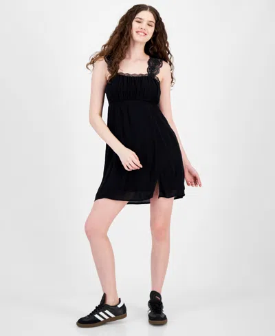 Shop Self Esteem Juniors' Lace Trim Mini Dress In Black