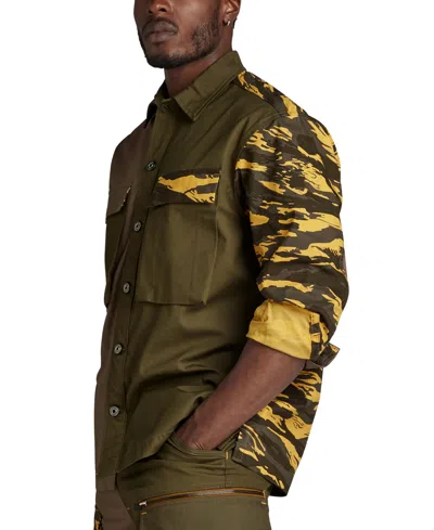 Shop G-star Raw Men's Multi-fabric Camo Shirt In Shadow Olive