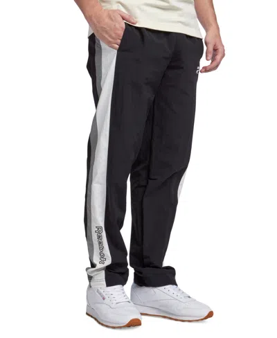 Shop Reebok Men's Ivy League Regular-fit Colorblocked Crinkled Track Pants In Black,gray,white