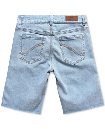 Shop Ring Of Fire Big Boys Muse Slim-fit Stretch Denim Shorts With Rips And Raw Hem In Smoke Blue