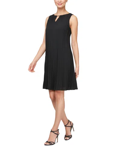 Shop Sl Fashions Women's Pleated Sleeveless Shift Dress In Black