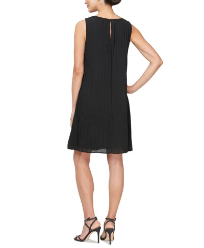 Shop Sl Fashions Women's Pleated Sleeveless Shift Dress In Black