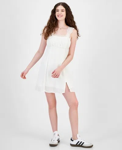 Shop Self Esteem Juniors' Lace Trim Mini Dress In Snow White