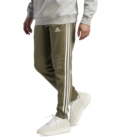 Shop Adidas Originals Men's Essentials 3-stripes Regular-fit Fleece Joggers In Olive,wht