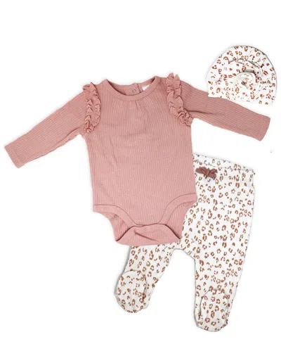 Baby Mode Baby Girls Take Me Home 3 Piece Layette Set, Mauve Leopard In Mauve