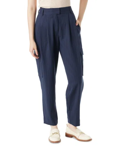 Shop Sam Edelman Women's Laila Pinstriped Pleated Tapered Pants In Night Sky