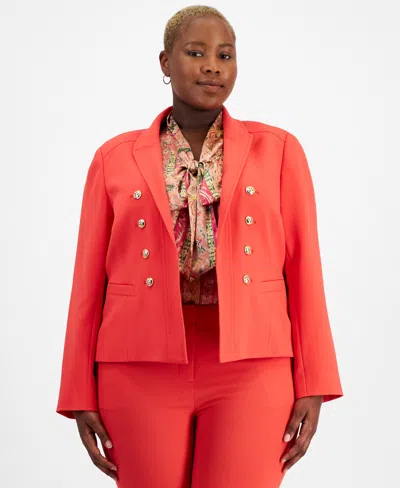 Tahari Asl Plus Size Faux Double-breasted Blazer In Grenadine