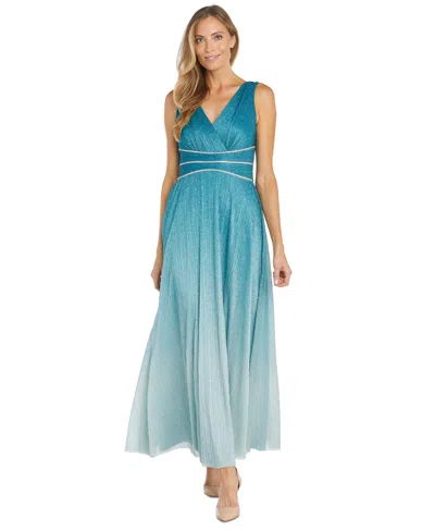 Shop R & M Richards Women's Embellished Ombre Metallic Gown In Turquoise