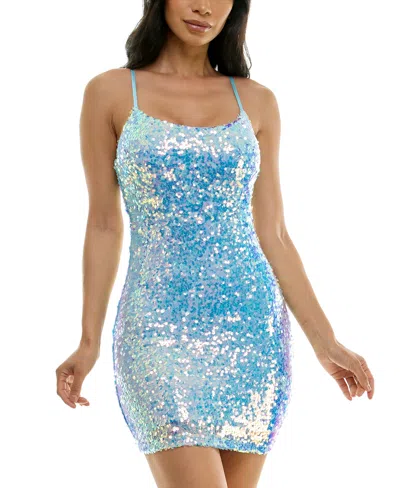 Shop B Darlin Juniors' Scoop-neck Sleeveless Bodycon Mini Dress In Aqua,iri