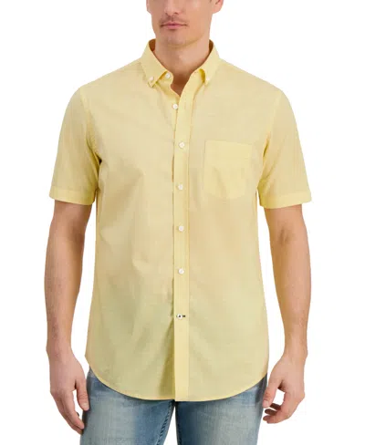 Shop Club Room Men's Texture Check Stretch Cotton Shirt, Created For Macy's In Lemon Ice