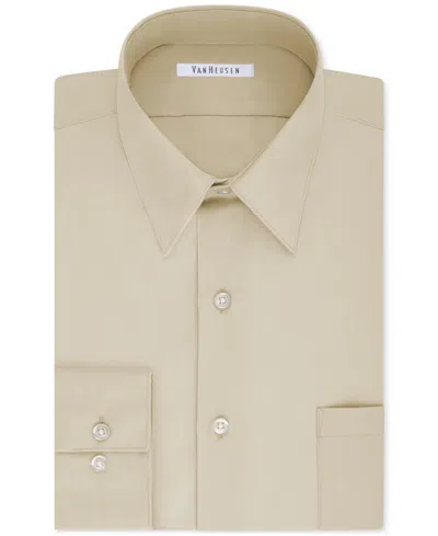Shop Van Heusen Men's Big & Tall Classic/regular Fit Wrinkle Free Poplin Solid Dress Shirt In Stone