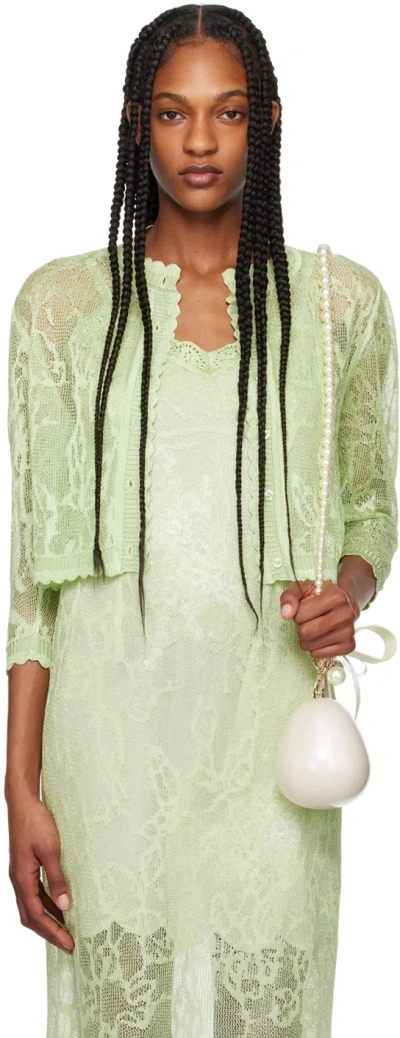 Shop Simone Rocha Green Floral Cardigan In Mint