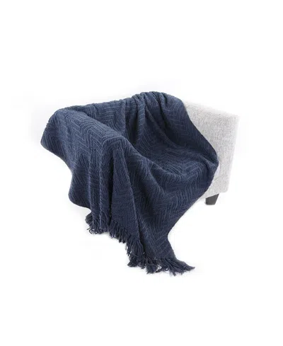 Shop Battilo Knit Zig Zag Textured Woven Micro Chenille Throw, Extra Large In Navy