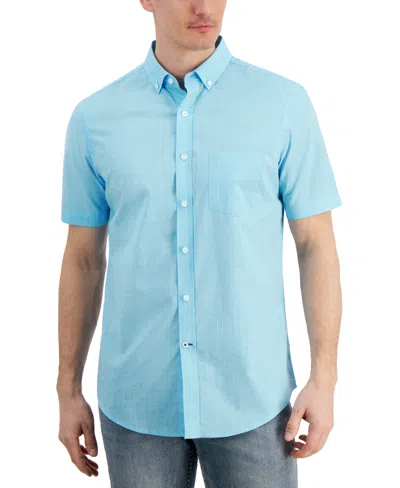 Shop Club Room Men's Texture Check Stretch Cotton Shirt, Created For Macy's In Pool Splash