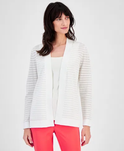 Shop Anne Klein Women's Sheer-striped Open-front Cardigan In Bright White