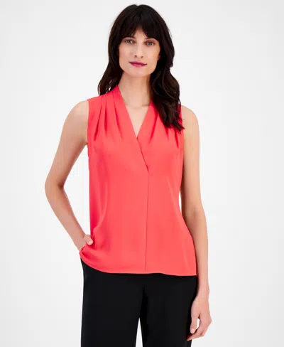 Shop Anne Klein Women's Pleated Sleeveless Blouse In Red Pear