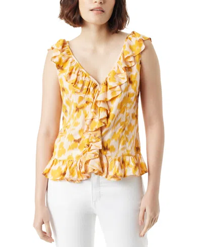 Shop Sam Edelman Women's Aniya Printed Ruffled V-neck Top In Bellini Sunshine Floral