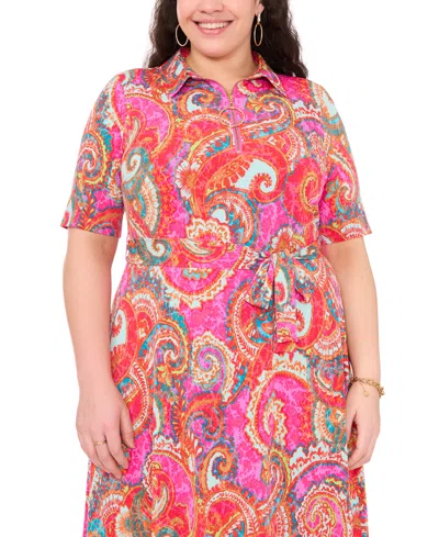 Shop Msk Plus Size Paisley-print Midi Dress In Fuchsia Aqua