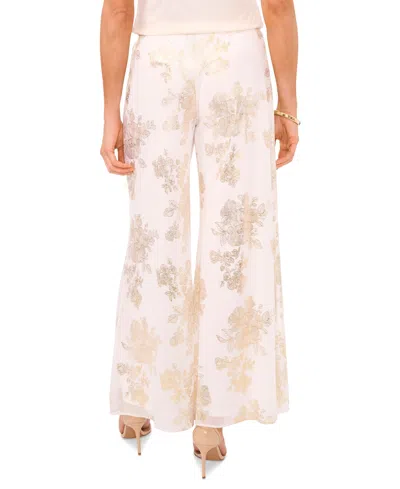 Shop Msk Women's Glitter Chiffon Wide-leg Pull-on Pants In Ivory,gold