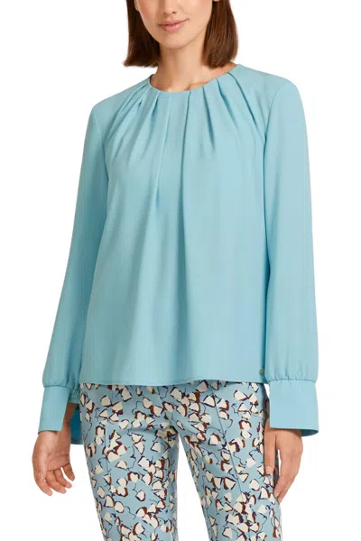 Shop Marc Cain Pleated And Round Neck Blouse In Blue