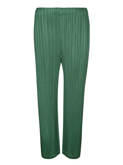 Shop Issey Miyake Pleats Please Green Straight Trousers