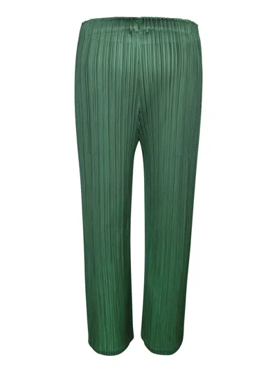 Shop Issey Miyake Pleats Please Green Straight Trousers