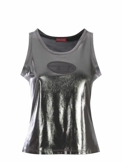 Shop Diesel Top  Lynys Made Of Laminated Fabric In Argento