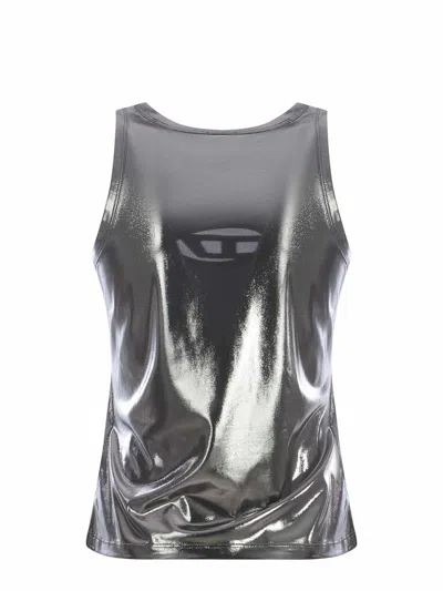 Shop Diesel Top  Lynys Made Of Laminated Fabric In Argento