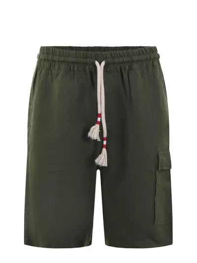 Shop Mc2 Saint Barth Linen Shorts In Verde Militare
