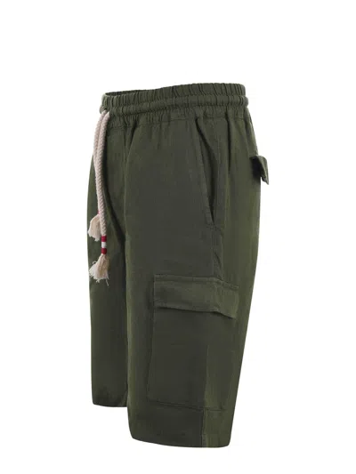 Shop Mc2 Saint Barth Linen Shorts In Verde Militare