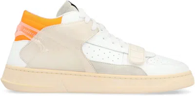 Shop Run Of Leather Mid-top Sneakers In White