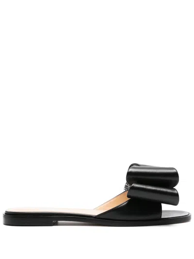 Shop Mach &amp; Mach Flat Sandals With Bow In Black Nappa