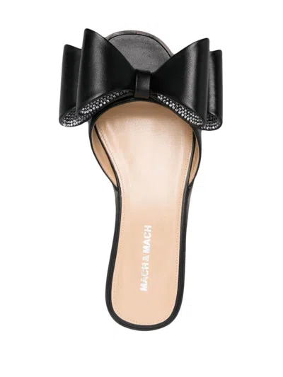 Shop Mach &amp; Mach Flat Sandals With Bow In Black Nappa