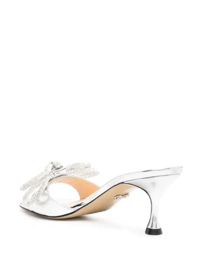 Shop Mach &amp; Mach 65 Double Bow Mules In Silver Metallic Leather