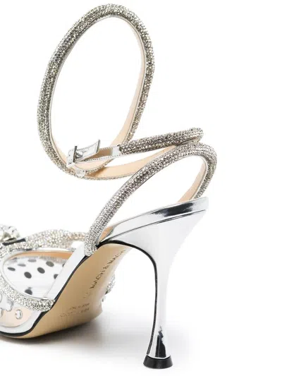Shop Mach &amp; Mach Double Bow 100 Mm Crystal Embellished Slingback In Silver