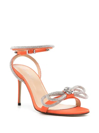 Shop Mach &amp; Mach Double Bow 95 Mm Sandals In Orange Satin With Crystals